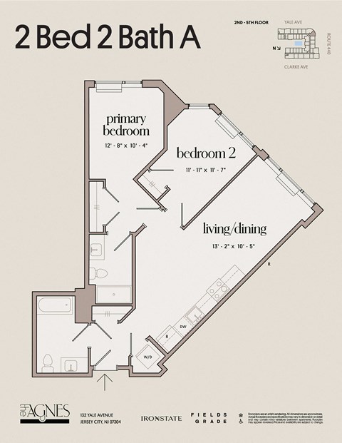 Floor plan for 2 beds, 2 baths, 971 sqft